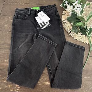 Free People x Sandrine Rose Black Acid Washed Straight Leg Distressed Jeans 24‎